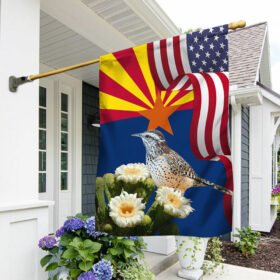Arizona State Cactus Wren Bird and Saguaro Cactus Flag MLN1141Fv24