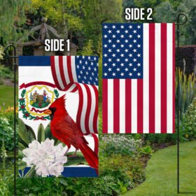 West Virginia Cardinal and Rhododendron Flower Two-Sided Flag MLN1258Fv3