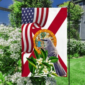 Florida Mockingbird and Orange Blossom Flower Flag MLN1141Fv7
