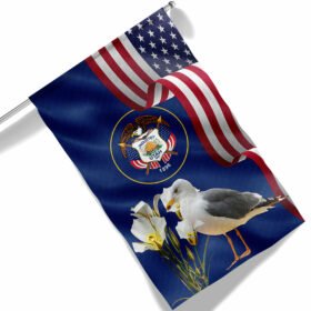 Utah State Seagull Bird and Sego Lily Flag MLN1141Fv33