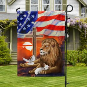 Lion and Lamb Christian Cross American Flag MLN1398F