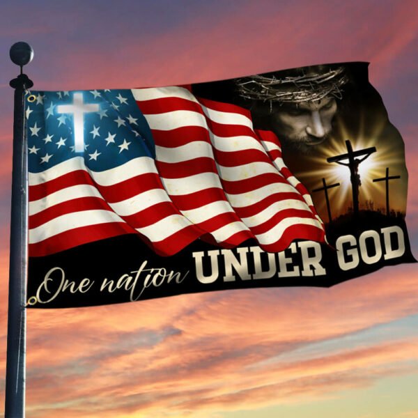 One Nation Under God, Jesus Christian Patriotic American Grommet Flag TPT841GF