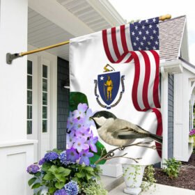Massachusetts State Chickadee Bird and Mayflower Flag MLN1141Fv50