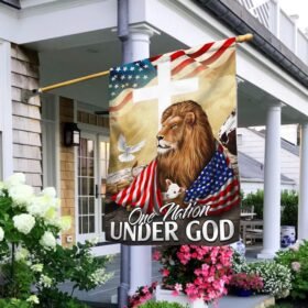 One Nation Under God Lion Lamb Christian Cross Flag MLN1374F