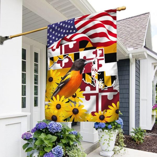 Maryland Flag Black-eyed Susan Flower and Baltimore Oriole Bird Flag TPT775Fv6