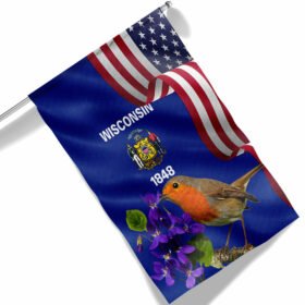 Wisconsin State Wood Violet Flower and Robin Bird Flag MLN1141Fv47