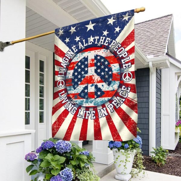 Happy 4th of July. Imagine All The People Living Life In Peace Hippie American Flag TPT893F