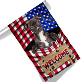 Pit Bull Dog Welcome 4th of July American Flag TQN1135Fv5