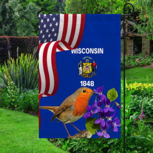 Wisconsin State Wood Violet Flower and Robin Bird Flag MLN1141Fv47