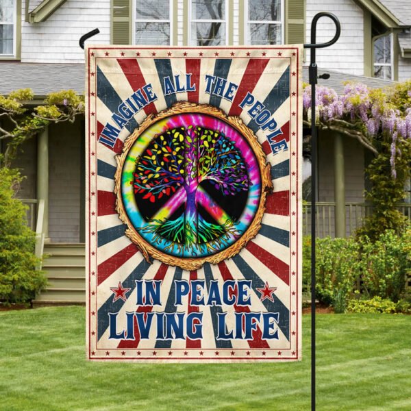 Hippie Peace Sign Imagine All The People Living Life In Peace Flag MLN1352F