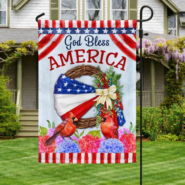 God Bless America American Wreath Cardinal Flag MLN1409F