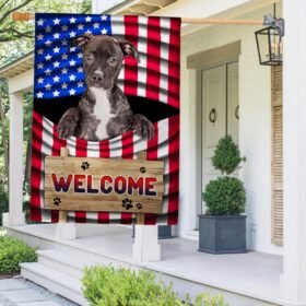 Pit Bull Dog Welcome 4th of July American Flag TQN1135Fv5