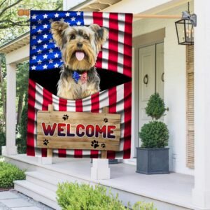 Yorkshire Terrier Dog Welcome 4th of July American Flag TQN1135Fv4