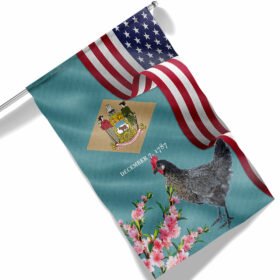 Delaware State Peach Blossom Flower and Blue Hen Flag MLN1141Fv48