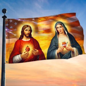 Sacred Heart of Jesus Immaculate Heart of Mary American Grommet Flag TQN1335GF