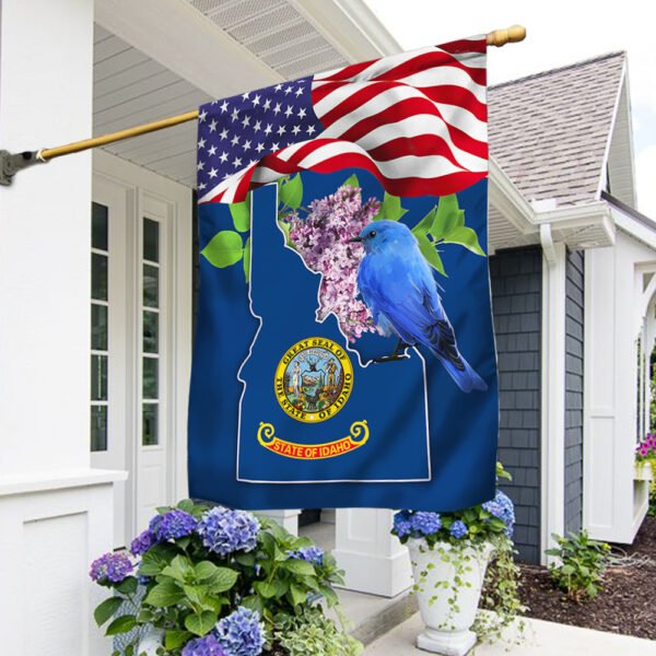 Idaho State with Mountain Bluebird and Syringa Flower American Flag TPT775Fv9