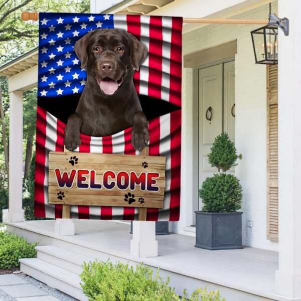 Chocolate Labrador Dog Welcome American Flag TQN1135Fv1b