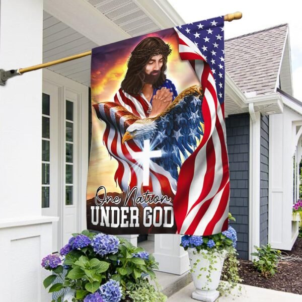 One Nation Under God, Patriotic Eagle Jesus Christian American Flag TPT902F