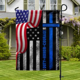 Thin Blue Line Duty Honor Courage American Flag MLN1527F