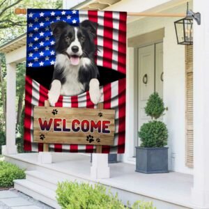 Border Collie Dog Welcome 4th of July American Flag TQN1135Fv6