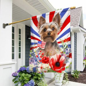 Patriotic Yorkshire Terrier Flowers 4th Of July Flag TQN1302Fv1