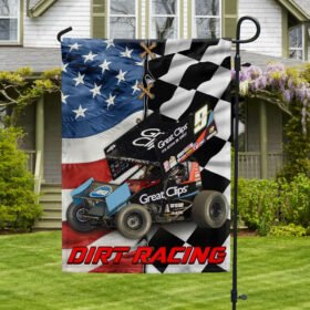 Sprint Car Dirt Track Racing Checked and American Flag MLN1642F