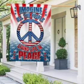 Hippie Peace Sign American Flag Imagine All The People Living Life In Peace MLN1576F