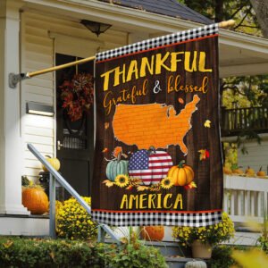 America Fall Flag Thanksgiving Thankful Grateful And Blessed TQN446Fv8