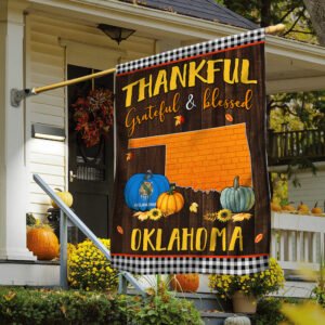 Oklahoma State Fall Flag Thanksgiving Thankful Grateful And Blessed TQN446Fv13