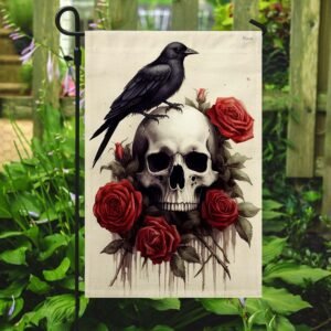 Raven Skull Roses Spooky Vibes Halloween Flag TQN1692F