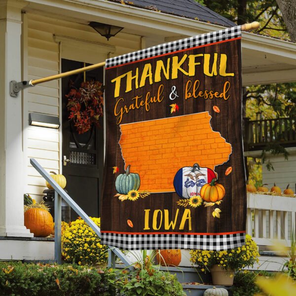 Iowa State Fall Flag Thanksgiving Thankful Grateful And Blessed TQN446Fv12