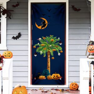 South Carolina Halloween Witchcraft Door Cover Pumpkins Palm Tree MLN1753D