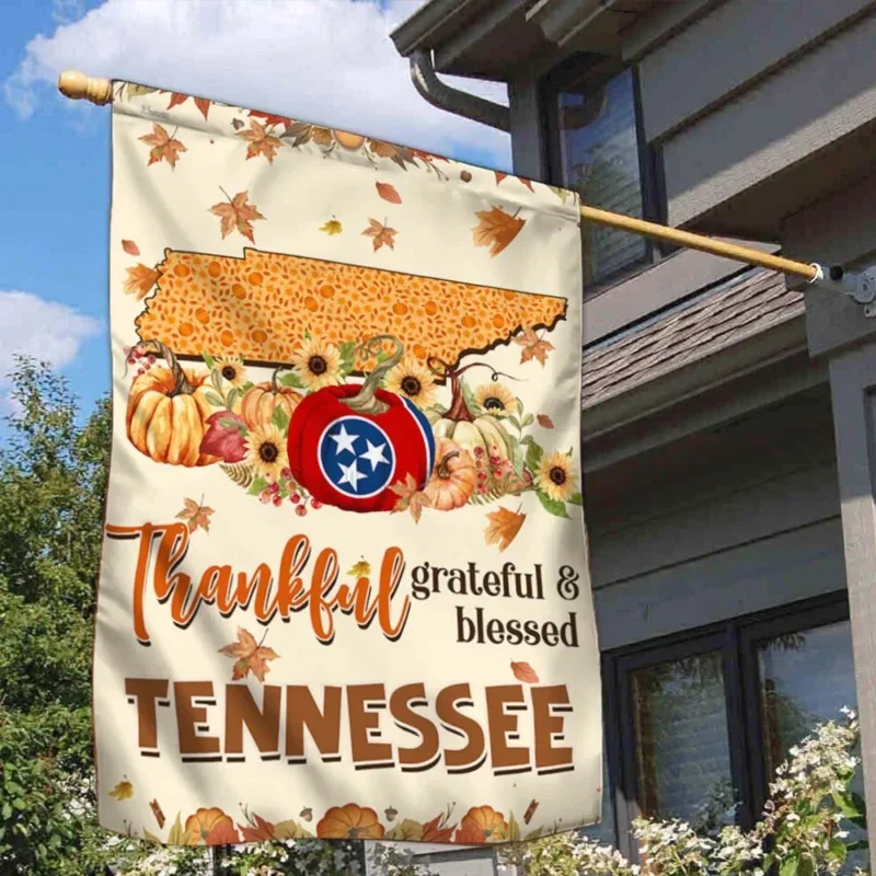Thanksgiving Tennessee Flag Thankful Grateful And Blessed Halloween Pumpkin Fall Flag TPT1130Fv1