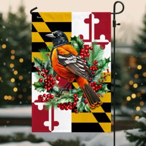 Maryland Christmas Baltimore Oriole Bird and  Christmas Wreath Flag  MLN2036F