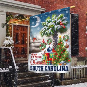 South Carolina Merry Christmas Palm Tree Cardinal Winter Christmas in South Carolina Flag MLN2034F