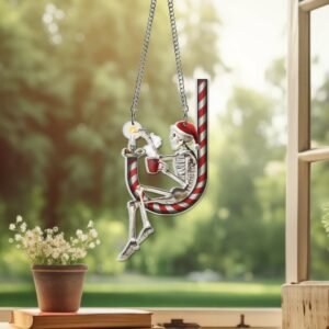 Scary Christmas Skeleton Candy Cane Acrylic Hanging Sign TQN1830HS