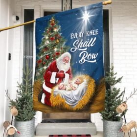 Santa Claus Every Knee Shall Bow Baby Jesus Christmas Flag MLN1980F