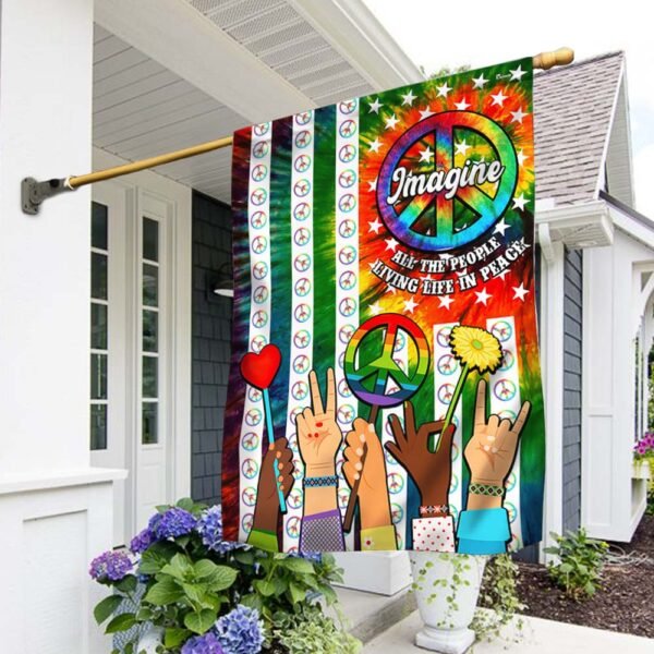 Hippie Peace Sign Imagine All The People Living Life In Peace Flag MLN2066F