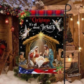 Christmas It’s All About Jesus. Nativity of Jesus Holy Family Flag MLN1958F