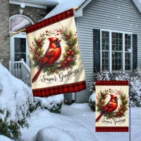 Cardinal Christmas Wreath Flag TQN1946F
