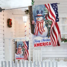 Snowman Merry Christmas American Flag MLN2085F