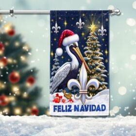Louisiana Christmas Pelican Feliz Navidad Flag MLN2044Fv1