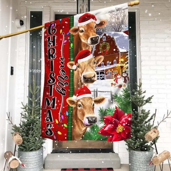Funny Cattle, Cow in Farm Merry Christmas Flag TPT1431F