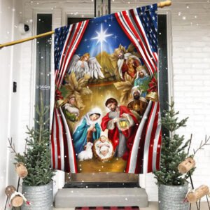 Jesus Family, Nativity of Jesus Christmas American Flag TPT1447F