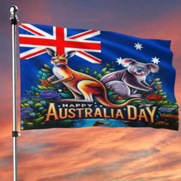 Australia Kangaroo and Koala Happy Australia Day Grommet Flag MLN2353GF