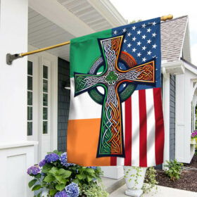 Irish Celtic Knot Cross with Shamrock, Happy St. Patrick’s Day Irish American Flag TPT1539Fv1