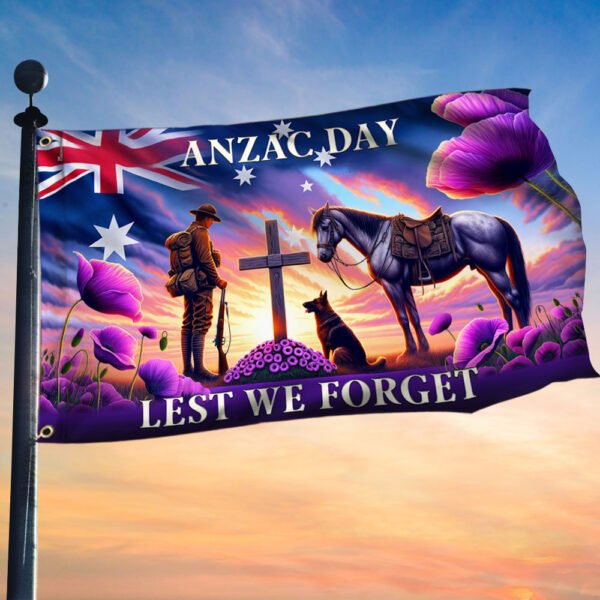 Anzac Day Australia Animals in War Purple Poppy Grommet Flag TQN2510GF