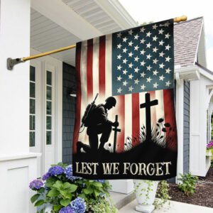 Memorial Day FLAGWIX  Veteran Kneeling Soldier The Cross Lest We Forget Flag MLN2454F
