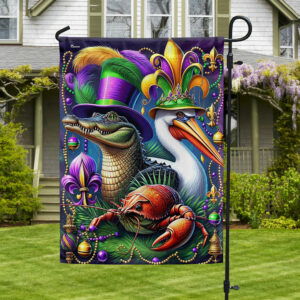 FLAGWIX  Mardi Gras Alligator Pelican and Crawfish Flag TQN2395F