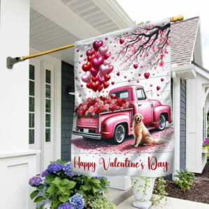 FLAGWIX  Golden Retriever Dog Happy Valentine's Day Flag TQN2371F